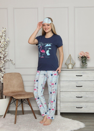 Піжама жіноча фламінго футболка + штани. розміри s, m, l, xl. жіночі піжами2 фото