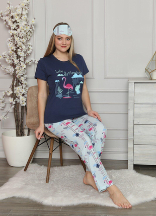 Піжама жіноча фламінго футболка + штани. розміри s, m, l, xl. жіночі піжами1 фото