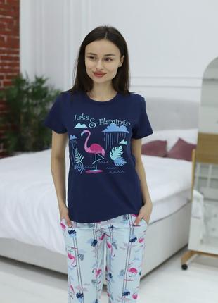 Піжама жіноча фламінго футболка + штани. розміри s, m, l, xl. жіночі піжами3 фото