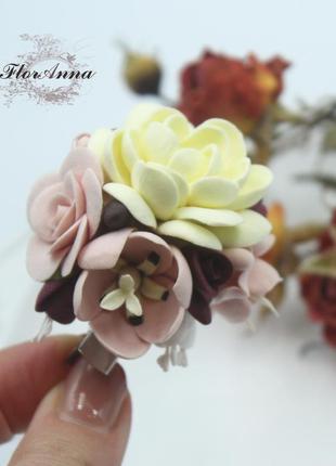 Заколка для волос ручной работы "кофейный шампань"