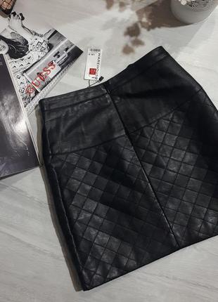 Черная кож-зам юбка warehouse/классическая черная юбка/юбка с молниями4 фото