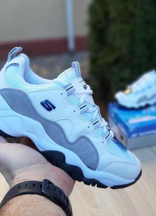 Жіночі кросівки skechers d lites білі з сірим знижка sale / smb
