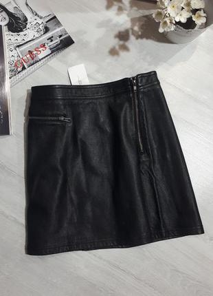 Юбка с эко-кожи/черная кож-зам юбка/классическая черная юбка/мини юбка с молниями1 фото