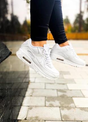 Жіночі кросівки nike air max 90 leather "all white"4 фото