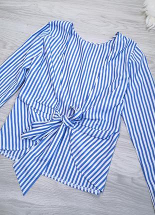 Трендовая блуза рубашка в полоску с открытой спиной4 фото