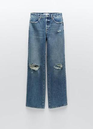 Zara джинсы прямые широкие рваные новая коллекция 36 размер s 266 фото