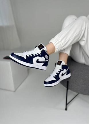 Nike air jordan 1🆕шикарні женсике кросівки🆕сині шкіряні високі найк🆕жіночі кросівки🆕