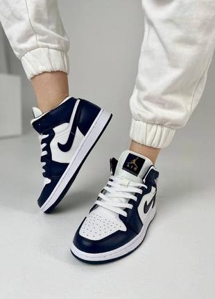 Nike air jordan 1🆕шикарные женсике кроссовки🆕синие кожаные высокие найк🆕жіночі кросівки🆕10 фото