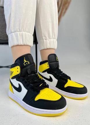 Nike air jordan 1🆕шикарные женсике кроссовки🆕черно-желтые высокие найки🆕жіночі кросівки🆕2 фото