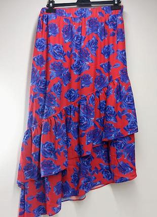 Юбка миди асимметричная с цветочным принтом и оборками na-kd