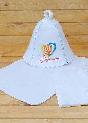 Банный набор, подарок мужчине. для бани/сауны/спа. набор шапка, рукавица и коврик украина1 фото