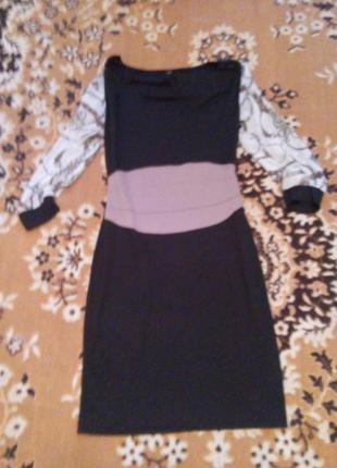Платье трикотажное с шифоновыми рукавами4 фото