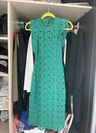 Zara новое гипюровое зелёное платье, размер s3 фото