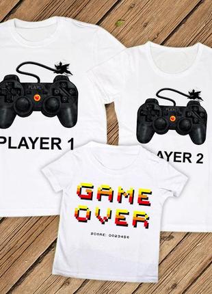Футболки фэмили лук family look для всей семьи "player 1. player 2. game over" push it