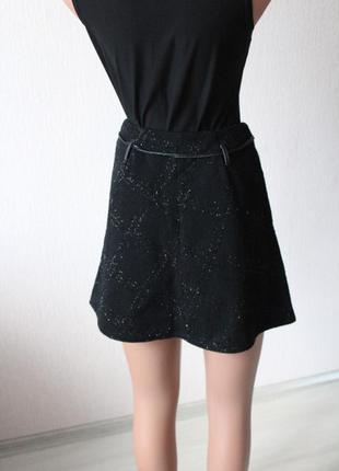 Юбка черная в стиле шанель черная 34 размер твидовая теплая юбка4 фото
