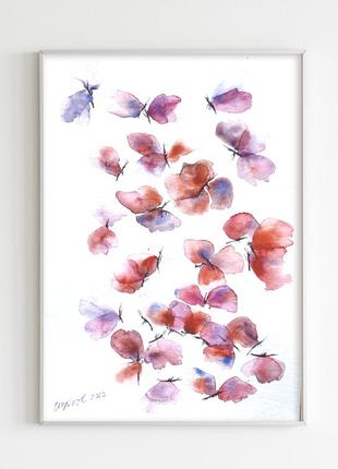 Картина аквареллю на білому тлі - абстрактні метелики мінімалізм в спальню