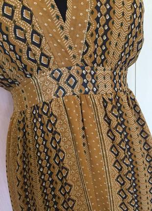 Длинное макси платье шифоновое, v-вырез, воротник, этно принт, этнический, бохо9 фото