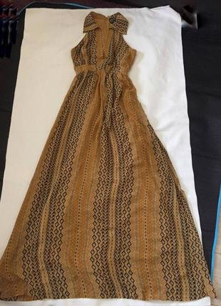 Длинное макси платье шифоновое, v-вырез, воротник, этно принт, этнический, бохо10 фото