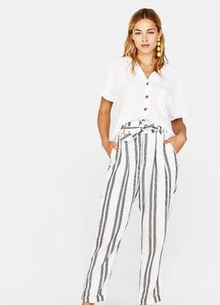 Льняные штаны  брюки bershka s