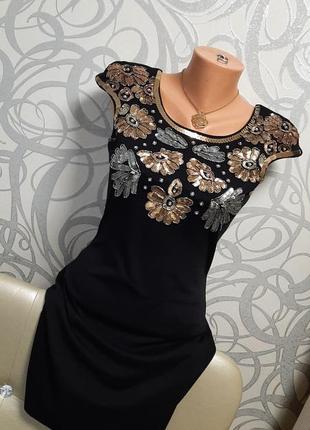 Маленькое черное платье футляр с паетками💥