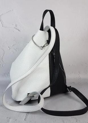 Рюкзак женский натуральная кожа флотар белый черный3 фото