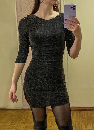 Черное облегающее мини платье в блестках new look1 фото