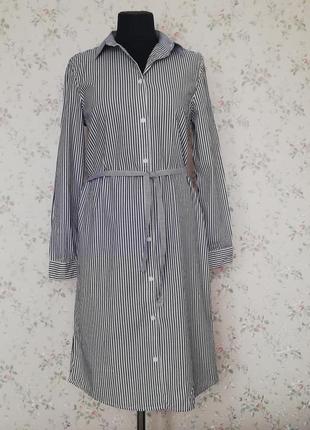 Сукня-халат, сукня-сорочка в смужку міді під пояс2 фото