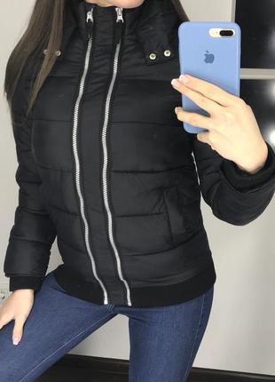 🧥классная чёрная куртка пуховик дутик с капюшоном/стёганный укороченый пуховик с молнией🧥