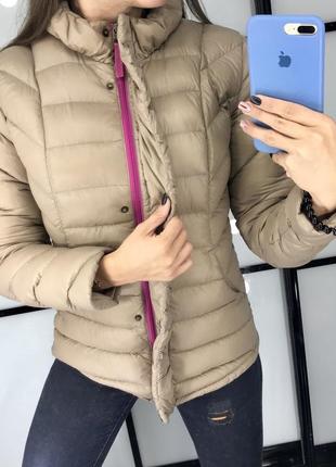 🧥прекрасная нюдовая пуховая демисезонная куртка/бежевая куртка пуховик на пуху🧥