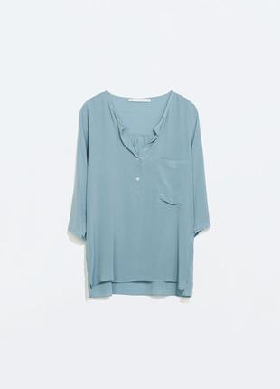 Новая шелковая блузка zara рубашка блуза голубая рукав три четверти натуральный шелк6 фото