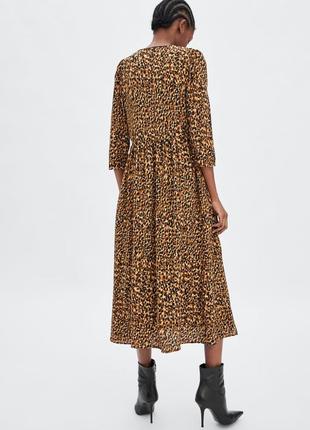 Платье zara леопардовый принт макси миди длинное рукав три четверти5 фото