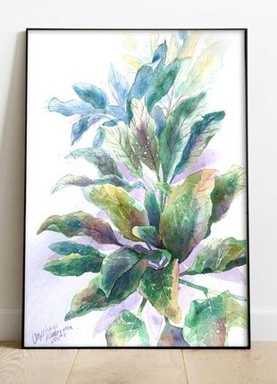Інтер'єрна картина на білому тлі, ніжна картина аквареллю ботаніка рослини1 фото