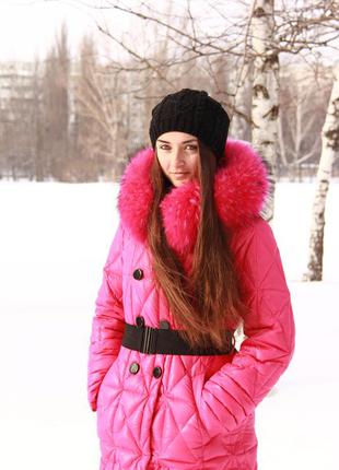 Пуховик натуральный мех енота  пальто курточка зимняя snowimage