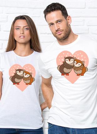 Парні футболки з принтом "совушки на рожевому серце" push it