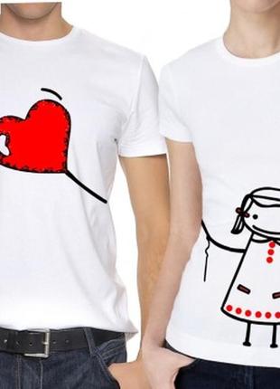 Парні футболки з принтом "дівчинка і повітряна кулька-серце" push it
