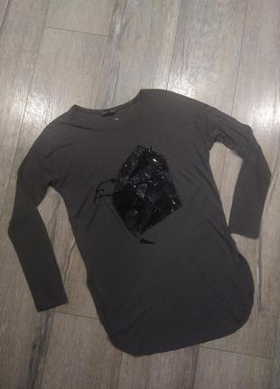 S/38 zara,футболка, туника с длинным рукавом оливкового цвета, вискоза