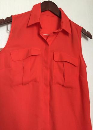 Удлиненная блуза с накладными карманами коралл5 фото