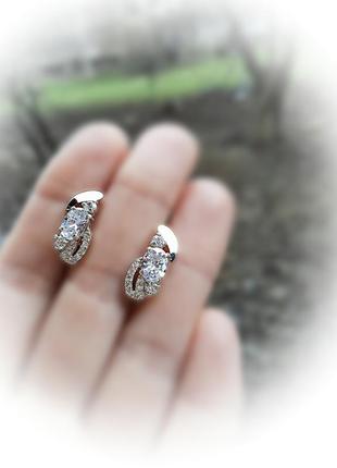 🛍 серьги серебро с золотом фианит белый