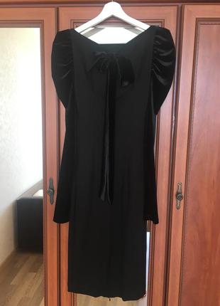 Чёрное платье миди с рукавами и бантом из бархата5 фото