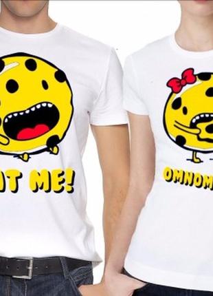 Парные футболки с принтом "печеньки: eat me. omnomnom" push it1 фото