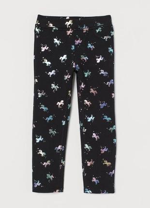 Черные штаны, треггинсы с единорогами на девочек  140р. h&m