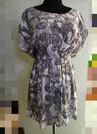 Платье monki животный принт вискоза с карманами звери тигры птицы леопарды