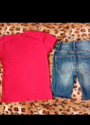 Zara джинсовые шорты бриджи и футболка девочке 7-8лет6 фото