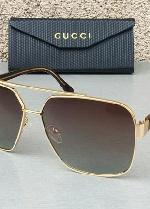 Gucci очки мужские солнцезащитные стильные коричневые в золоте поляризированые