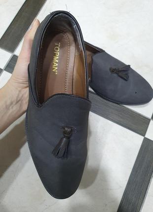 Стильні чоловічі туфлі лофери з пензликами під нубук topman9 фото
