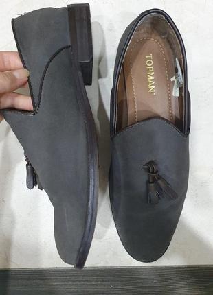 Стильні чоловічі туфлі лофери з пензликами під нубук topman3 фото