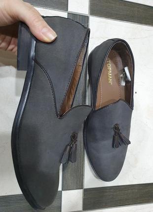 Стильні чоловічі туфлі лофери з пензликами під нубук topman8 фото
