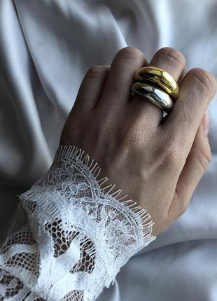 Тренд кольцо серебро золото, стильные дутые кольца2 фото