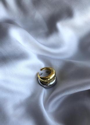 Тренд кольцо серебро золото, стильные дутые кольца5 фото