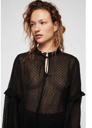 Черная полупрозрачная блузка блуза в точку горох mango